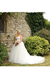 Sweetheart A-line Tulle Ball Gown Wedding Dress With Beading And Chapel Train