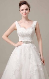 Lace Jeweled Waistband Sleeveless V-Neckline Dress