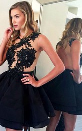 Jewel Tulle Sleeveless Short Homecoming Dress with Appliques and Ruffles