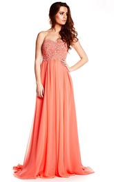 Sweetheart Chiffon Empire long Dress With Beading top And Corset Back