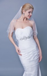 Two Tier Scallop Edge Beaded Trim Mid Length Veil