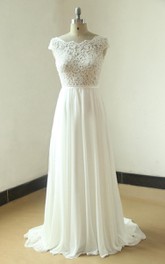 Sheer Scallop-Back A-Line Ivory Wedding Dress