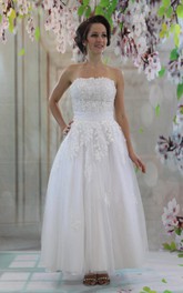 Jeweled Appliqued Bridal 3-4-Length 1950S Tulle Dress