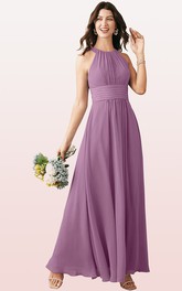 Modern A Line Chiffon Halter Ankle-length Bridesmaid Dress With Ruching