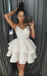 Sexy Spaghetti Lace Homecoming Dress With Peplum Ruffled Mini Skirt