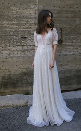 Ethereal Tulle Plunging Neck Floor Length Wedding Dress