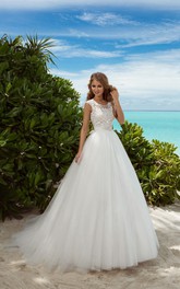 Sleeveless Rhinestone Lace Floor-Length A-Line Tulle Gown