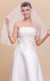 Stunning Mantilla Fingertip Wedding Veil With Pearl Trim Edge
