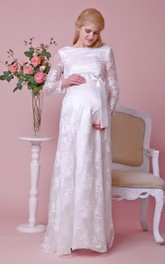 Lace Scoop Back Long-Sleeved Bateau-Neckline Gown