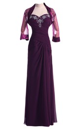 Sweetheart Criss-cross ruched Mother of the Bride Dress With Beading And cape
