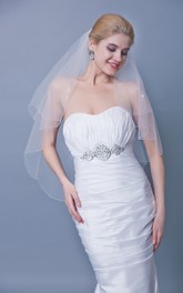 Two Tier Beaded Trim Mid Veil With Sequins
