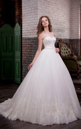 Sleeveless Appliqued Lace Waist Jewellery Floor-Length A-Line Satin Dress