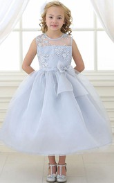 Lace Illusion Floral 3-4-Length Flower Girl Dress