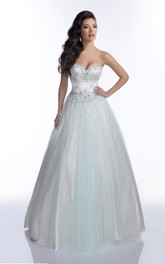 Sleeveless Shining Sequined Open Back A-Line Sweetheart Tulle Strapless Formal Dress
