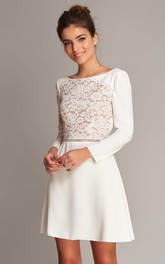 Modern A Line Satin Knee-length Wedding Dress with Lace