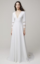 Modern Satin A Line V-neck Bridal Dress with Low-V Back