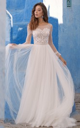 Romantic Lace A Line Bateau Floor-length Wedding Dress with Ruching