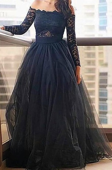 black long sleeve floor length dress