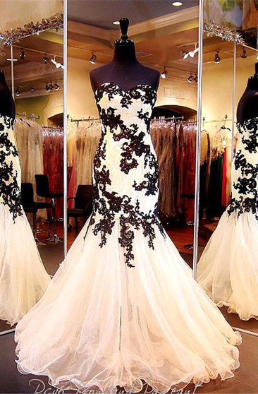 black and white mermaid prom dress