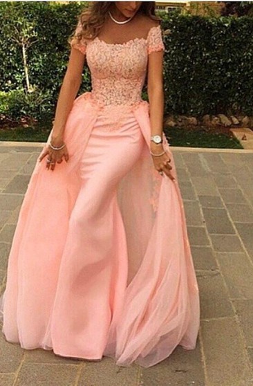 peach colored prom dress