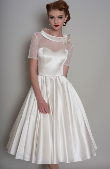 wedding dress knee length with sleeves
