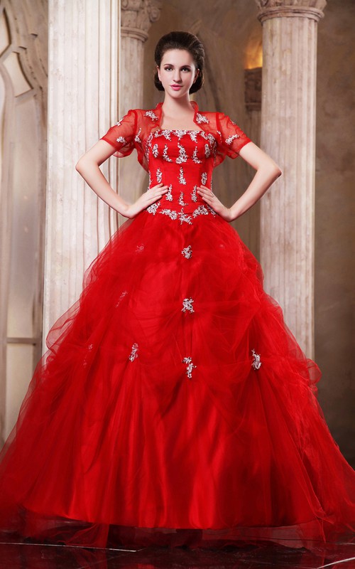 Flamboyant Crystal Removable Bolero A-Line Ball Gown