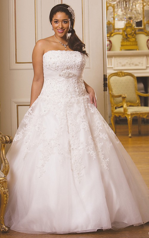 Strapless Lace plus size Ball Gown With Sweep Train