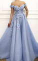 Romantic Ball Gown Off-the-shoulder Dress With Floral Appliques And Beading