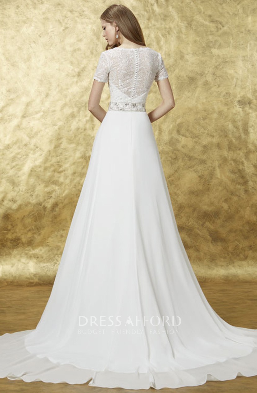 short sleeve a line wedding dress