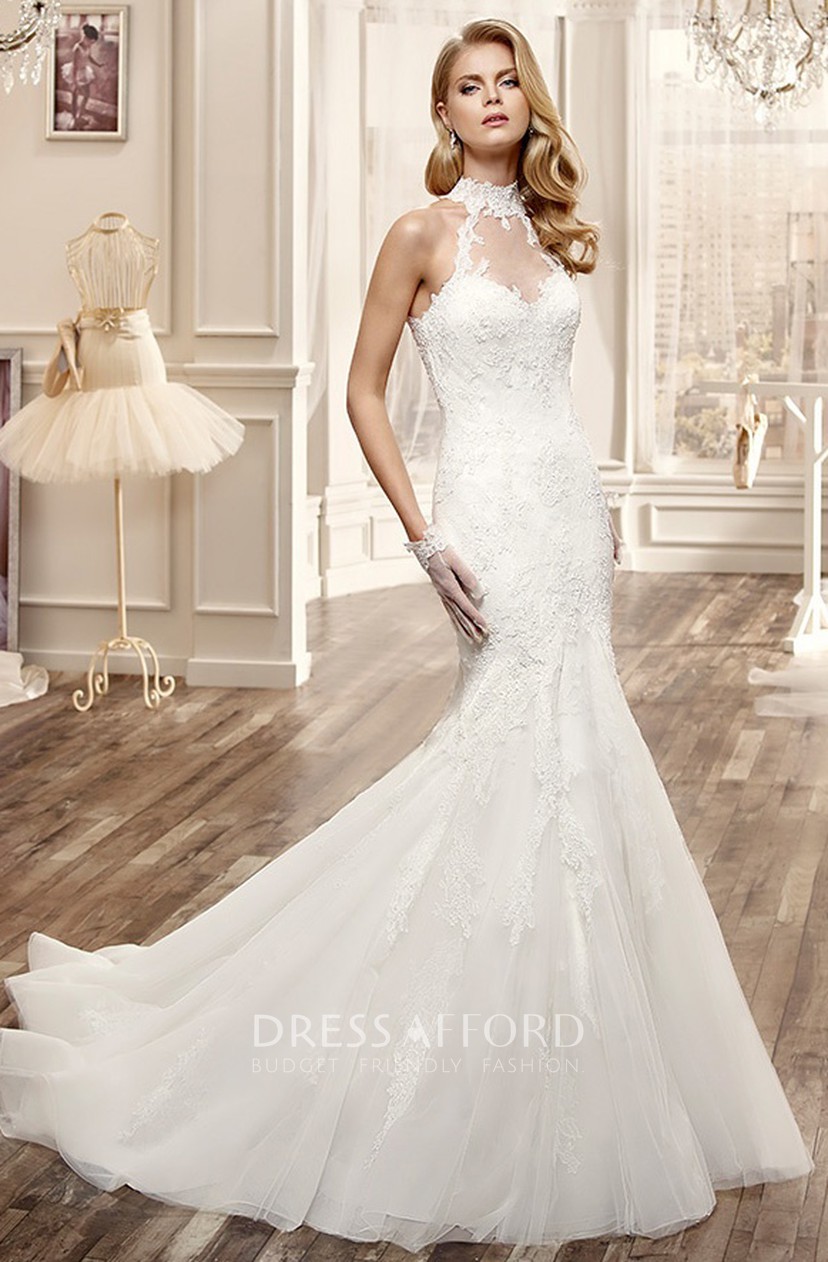 sleeveless high neck wedding dress