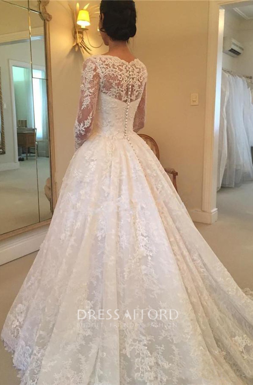 long sleeve wedding dress with train